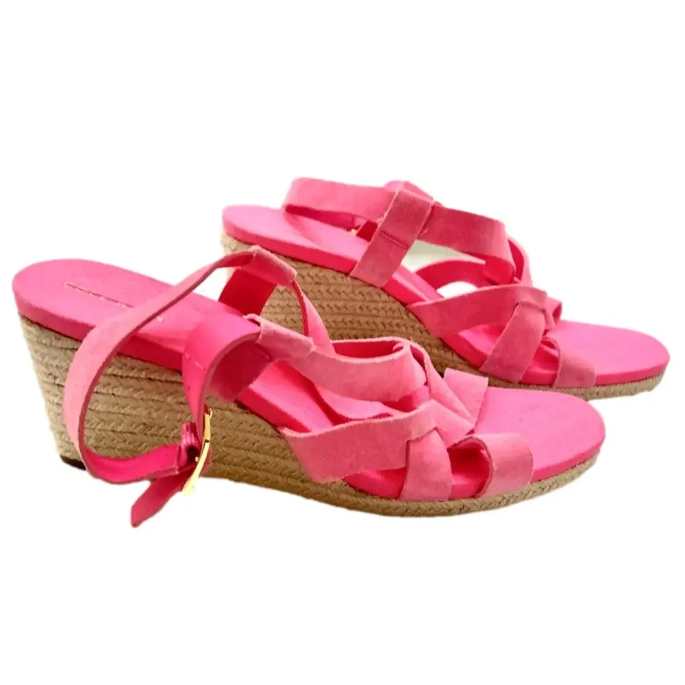 Cole Haan Crystal Wedge Size 10 Sandals Strappy Suede Jute Espadrille